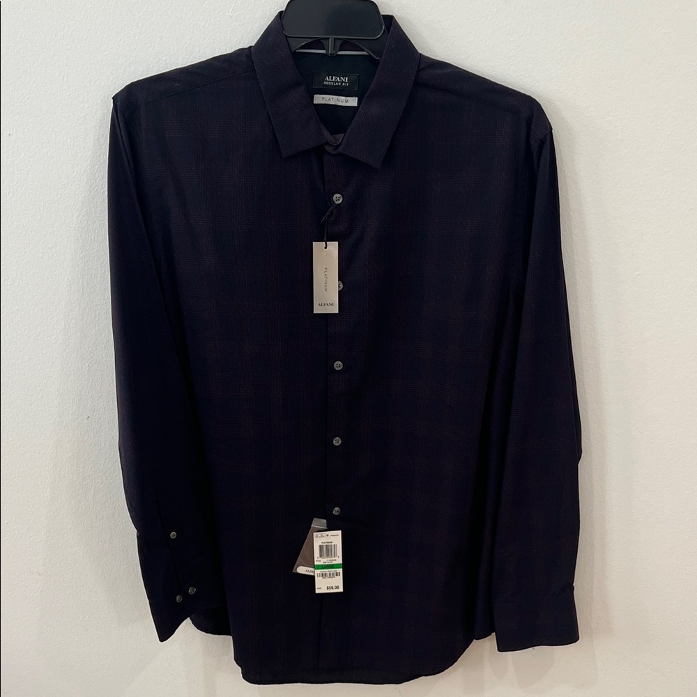 Alfani Men's Dark Purple Checkered Button Down Shirt